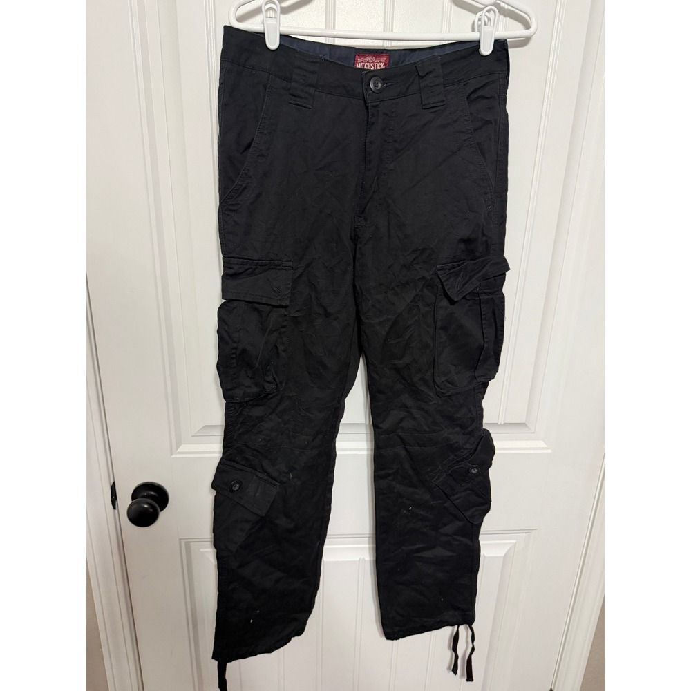 Matchstick Cargo Pants Mens S/29 Tactical Multi-Pocket Drawstring Black EUC